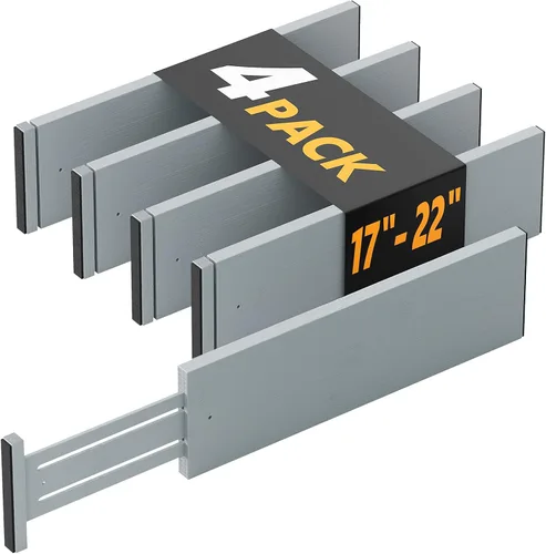 Miniatura 14 de SpaceAid Paquete de 4 separadores de cajones de bambú, 4.65 pulgadas de alto ajustable de 12.5 a 17 pulgadas, organización expandible para ropa