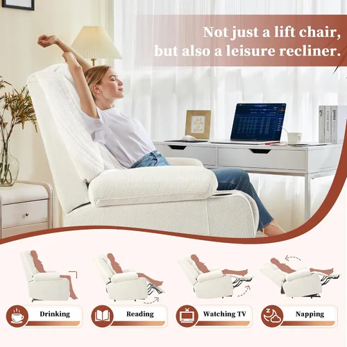 Miniatura 7 de cinkehome Sillón reclinable grande para ancianos, silla reclinable con reposapiés extendido, control remoto, portavasos, bolsillo lateral, forro