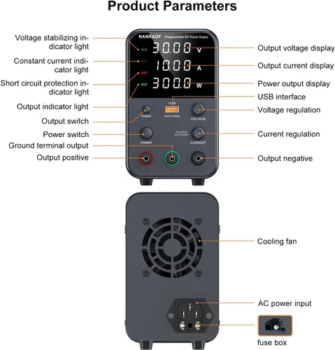 Miniatura 7 de Fuente de alimentación de CC variable, fuente de alimentación de banco con perilla de ajuste del codificador, botón de activación/desactivación