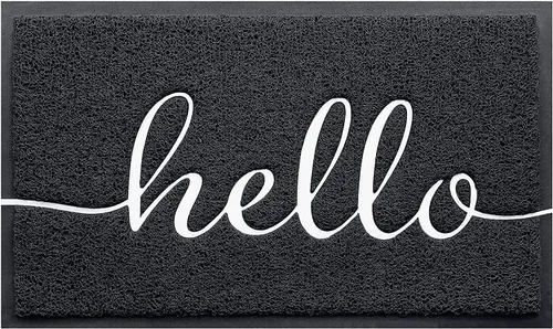 Alfombra de puerta CozyBounty Hello Mats - tapete antideslizante para interiores y exteriores de bajo perfil para entrada, tapete de piso para