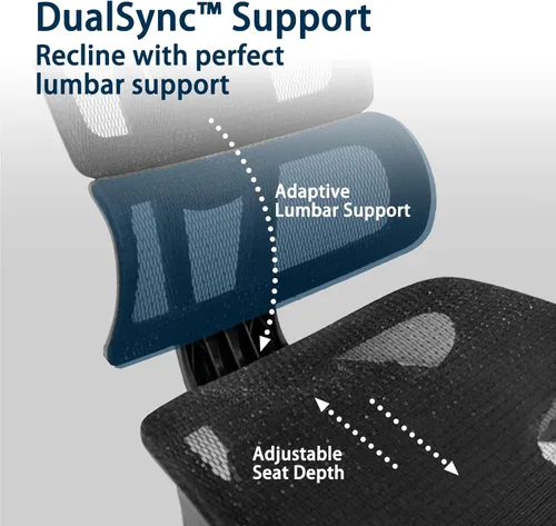 Miniatura 5 de Silla de oficina ergonómica grande y alta con reposapiés, reposabrazos ajustables en 5D, soporte lumbar, silla giratoria reclinable de malla