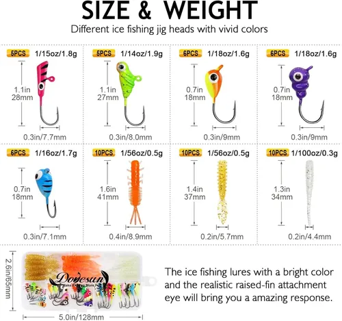 Miniatura 7 de Kit de Pesca Dovesun Señuelos de Pesca en Hielo Plantillas de Pesca en Hielo Señuelos de Pesca en Hielo para Lucios Señuelos de Crappie 135