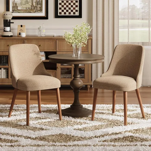 Miniatura 10 de MALOL Juego de 4 sillas de comedor tapizadas con patas de madera, sillas de cocina acolchadas con respaldo alto para comedor, restaurante y Beige-New