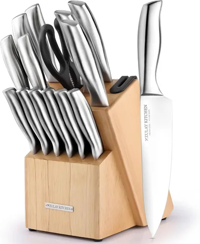 Zulay - Juego de cuchillos de cocina de acero inoxidable de 15 piezas con afilador integrado, cuchillos ultra afilados y resistentes al óxido en