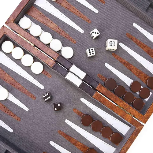 Miniatura 6 de AMEROUS Juego de Backgammon, Juego de Mesa Clásico de 11 Pulgadas con Estuche de Cuero, Tablero Plegable, Paquete de Regalo, Juego de Estrategia