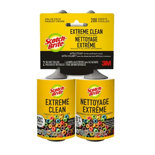 Scotch-Brite Rodillo de pelusa Extreme Clean, 50% adhesivo*, resistente para eliminar residuos y pelo de mascotas en ropa, muebles, automóviles,