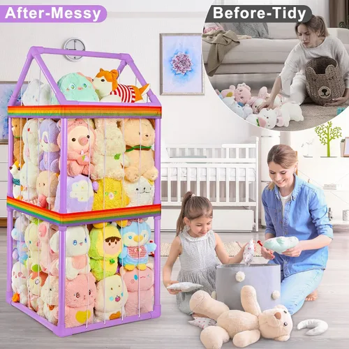 Miniatura 6 de Basumee Almacenamiento de animales de peluche, zoológico, para niños, con dos correas de arco iris, tubo de PVC, organizador de almacenamiento