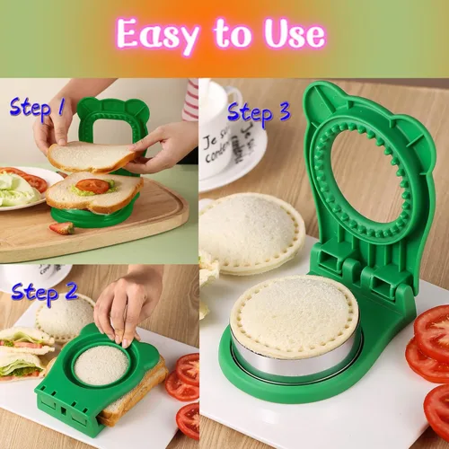 Miniatura 3 de Cortador y sellador de sándwich, para hacer sándwiches sin corteza para niños, fácil para fiambrera escolar y caja de Bento, verde