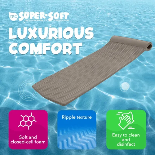 Miniatura 3 de TRC Recreation Serenity 1.5” Thick Vinyl Coated Foam Swimming Pool Float Mat Adult Lounger with Built-in Roll Pillow bronce