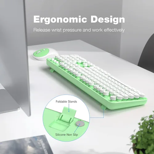 Miniatura 46 de KNOWSQT Combo de teclado y ratón inalámbrico, teclados lindos de tamaño completo estilo máquina de escribir 2.4G azul colorido - receptor USB Plug