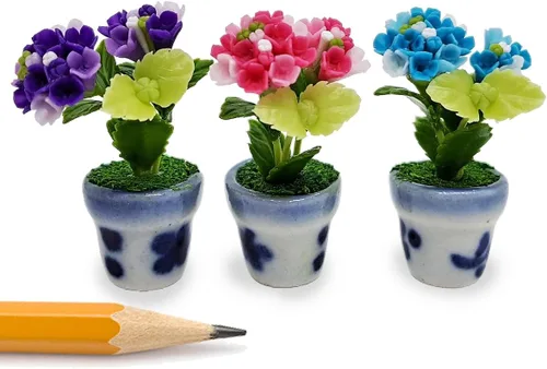 Miniatura 14 de WitnyStore Juego de 3 piezas pequeñas de 2 pulgadas de alto, orquídea amarilla, roja y naranja - Flores artificiales hechas a mano, coloridas