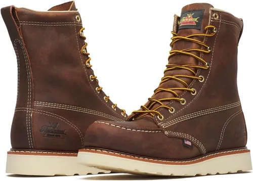 Thorogood American Heritage - Botas de trabajo con punta de acero de 8 pulgadas para hombre, cuero de grano completo con puntera tipo mocasín, suela