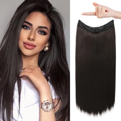 Miniatura 31 de REECHO - Extensiones de cabello con alambre invisible y con cintillo transparente, tamaño ajustable, clips seguros extraíbles, cabello lacio, diseño