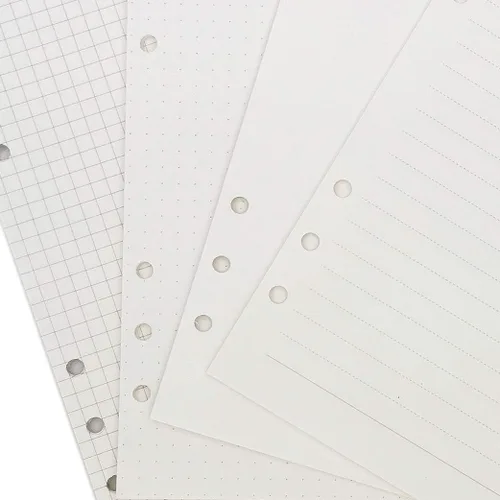 Miniatura 2 de Zelten 1 paquete A5 de 80 hojas/160 páginas 4 en 1 rayado cuadrado punteado en blanco hojas sueltas perforadas papel de repuesto de papel