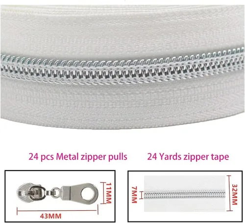 Miniatura 5 de Cremalleras #5, cremallera de nailon de dientes plateados de The Yard, cinta de cremallera de 24 yardas con 24 tiradores para manualidades