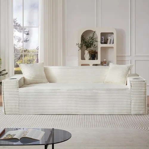 Miniatura 2 de Tmsan Sofá de 3 plazas sin hueso de 80.7 pulgadas para sala de estar con portavasos y asiento profundo de 26 pulgadas, bolsillos laterales, sofá