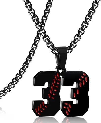 Miniatura 136 de SKQIR Colgante de número de jersey de béisbol para hombres y niños - Cadena de acero inoxidable para atletas - Negro