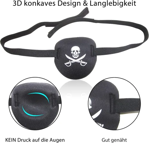 Miniatura 2 de 2 parches de ojo pirata, parches de ojos negros 3D para adultos y niños, parche médico para ojo izquierdo o derecho, parche ocular ajustable