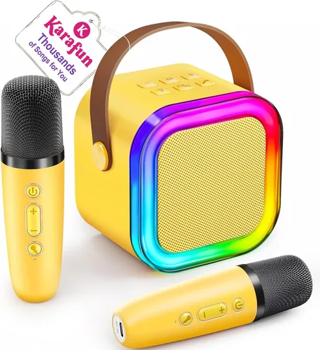 Miniatura 13 de IROO - Máquina de karaoke para niños y adultos, minialtavoz Bluetooth portátil con 2 micrófonos inalámbricos y luces de fiesta, para celular, regalo