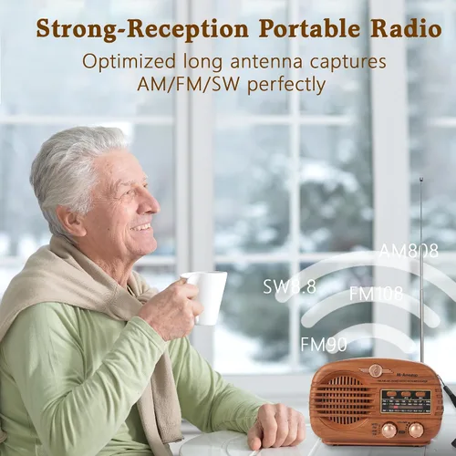 Miniatura 6 de Radios portátiles AM FM SW, radio retro con altavoz, radio transistor Bluetooth 5.3, batería recargable, TWS, soporte de tarjeta TF/MP3/reproducción