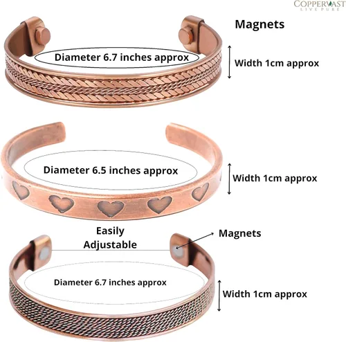 Miniatura 4 de Pulseras de cobre para hombres y mujeres Juego de 3 con caja de regalo Hecho a mano 100% cobre Regalo para mujeres y hombres