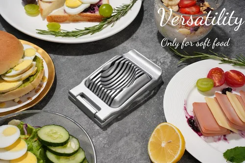 Miniatura 2 de Cortadora de huevos de alambre de acero inoxidable resistente para huevos duros y fresas otros alimentos blandos Plateado