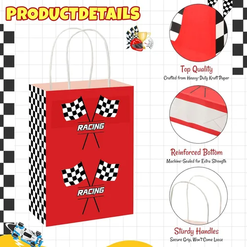 Miniatura 3 de Gersoniel 16 bolsas de recuerdo de fiesta de coches de carreras en velocidad suministros de fiesta de cumpleaños, bolsas de regalo con asas