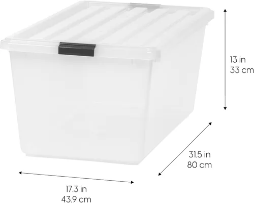 Miniatura 2 de IRIS USA - Contenedores de almacenamiento apilables de plástico de 91 cuartos de galón con tapas y hebillas de cierre, paquete de 4, contenedores