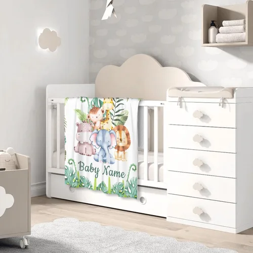 Miniatura 2 de Manta personalizada con nombre, manta personalizada de animales de bebé, regalos conmemorativos para envolver niños pequeños, cumpleaños familiar