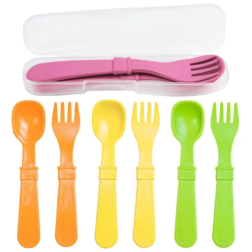 Miniatura 19 de Re-Play Juego de tenedores y cucharas para niños pequeños, juego de utensilios de 4 x 4 para niños, apto para lavavajillas y microondas, fabricado