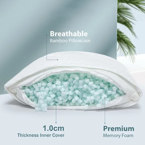 Miniatura 2 de Rainmr Almohada de Cama Tamaño Queen para Dormir de Espuma Viscoelástica Triturada con Altura Ajustable y Funda de Almohada Lavable Refrescante