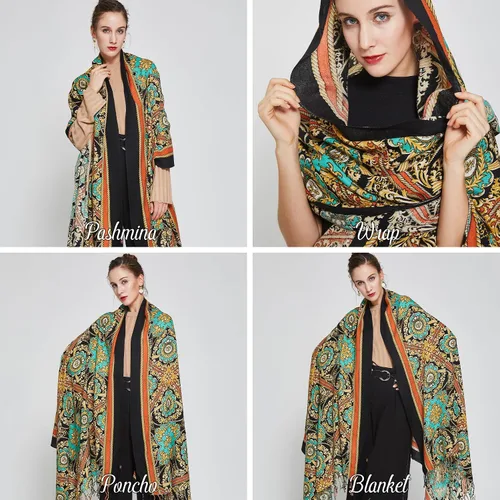 Miniatura 28 de DANA XU Manta de pashmina extragrande 100% de lana merina, bufanda de viaje, bufanda de cachemira para mujer, otoño e invierno, chal de gran