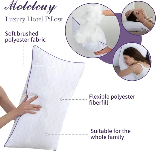 Miniatura 5 de MOLCLCUY Juego de 4 almohadas de cama tamaño estándar, almohada de la colección de hotel para dormir de lado y de espalda, relleno de microfibra