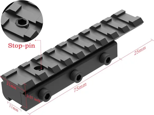 Miniatura 2 de Adaptador de cola de milano a riel Picatinny de 1.25 pulgadas de altura, 14 ranuras de 0.433 in a 0.827 in, adaptador para riel Picatinny de 3/8 a