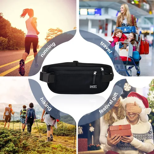 Miniatura 103 de DAITET Cinturón de dinero, soporte para pasaporte, cartera de viaje oculta segura con bloqueo RFID, riñonera encubierta (negro), Negro, Rfid