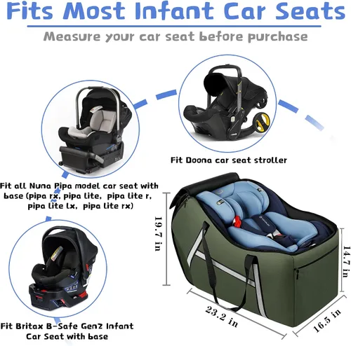 Miniatura 5 de Bolsa de viaje para asiento de carro infantil para avión, compatible con todos los asientos de carro Nuna Pipa y base, Chicco KeyFit 30 y base, Verde