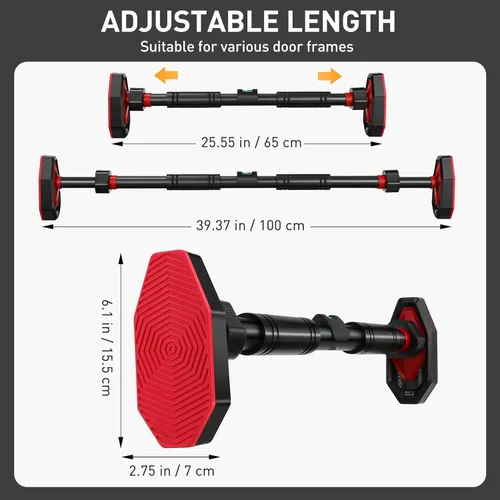 Miniatura 5 de SEWACC Barra de dominadas ajustable de 25.5 a 39.3 pulgadas de ancho, mecanismo de bloqueo para interiores, barra de entrenamiento de fuerza