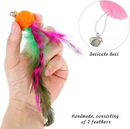 Miniatura 2 de Kifmurase 12 Pcs Cat Wand Feather Toy Refills, Interactive Wand Attachments with Bells, Colorful Interactive Teaser Feathers Replacement for Indoor
