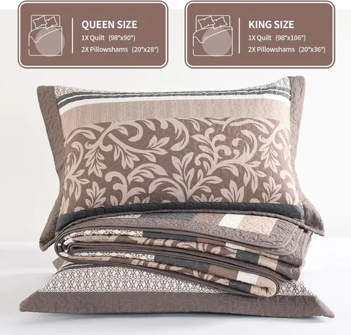 Miniatura 6 de KALOOLA Colchas de granja tamaño Queen – Juego de ropa de cama acolchado ligero 100% algodón, 3 piezas, colcha botánica a rayas estampada con 2