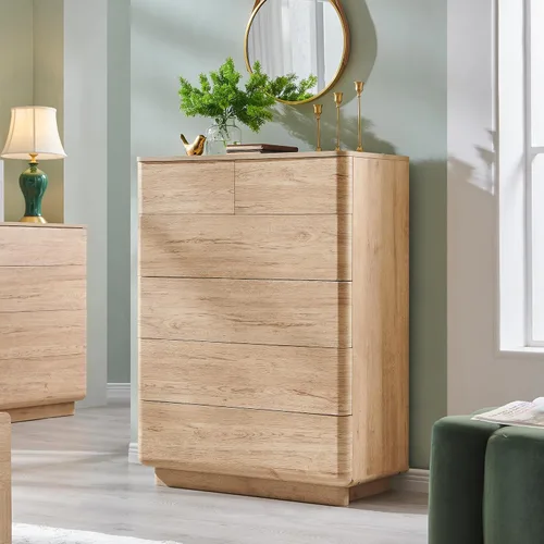 ACCOHOHO Cómoda de 6 cajones para dormitorio, cómoda moderna de 42 pulgadas de altura, organizador de almacenamiento de madera con cajones grandes