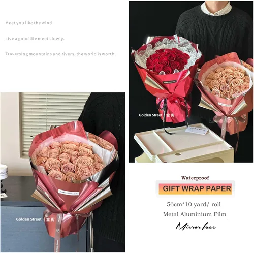Miniatura 3 de Rollo de papel de envoltura de regalo de película metálica roja de color liso, para bodas, cumpleaños, Navidad, Día de la Madre, Año Nuevo, baby