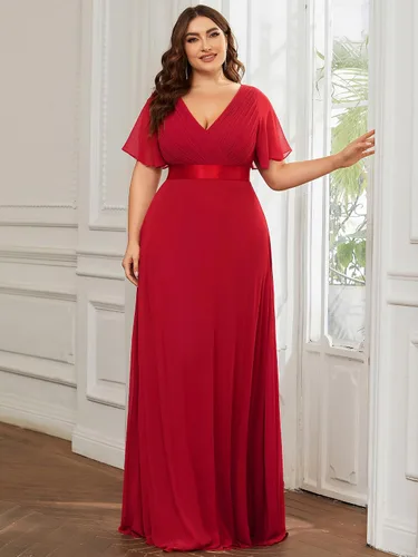 Miniatura 54 de Ever-Pretty Vestido formal para mujer, Navidad, Año Nuevo, cuello en V, gasa, talla grande, largo hasta el suelo, vestido de dama de honor