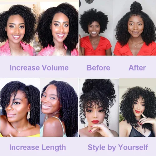 Miniatura 5 de Niawigs - Extensiones de cabello humano afro rizado microlink para mujeres negras, extensiones de cabello humano rizado 4C, extensiones de cabello