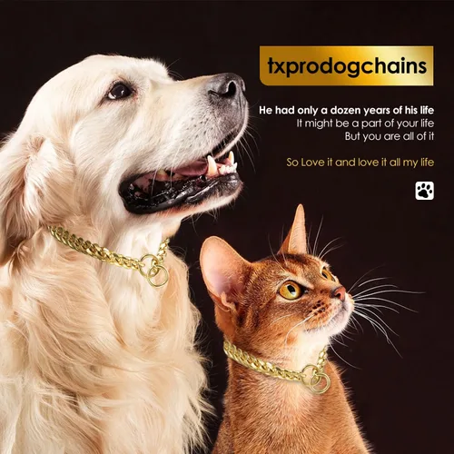 Miniatura 6 de txprodogchains Collar de Cadena de Oro para Perro de 18K, Cadena de Eslabones Cubanos de 10MM, Cadena de Metal de Acero Inoxidable, Collar de Oro 18k