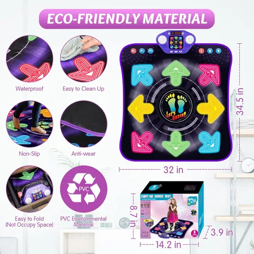 Miniatura 8 de Juguetes de alfombrilla de baile para niñas y niños de 3 a 12 años, alfombrillas de baile con 8 botones iluminados y Bluetooth inalámbrico, juguete