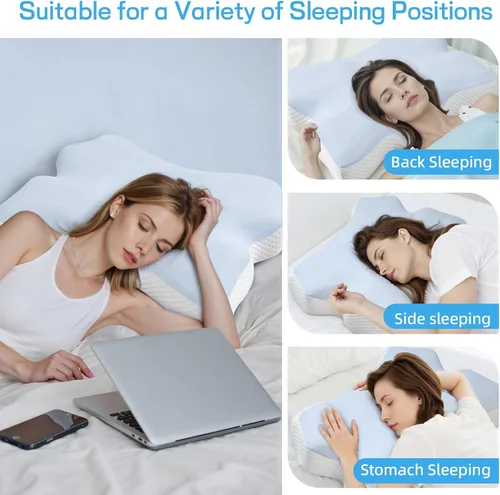 Miniatura 2 de Almohada cervical para dormir, almohadas para dormir de lado para adultos, almohada ergonómica de espuma viscoelástica con funda de almohada de seda