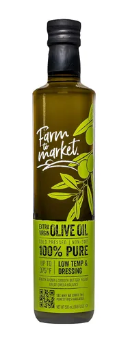 Farm To Market NGMO - Aceite de oliva virgen extra 100% puro, prensado en frío, saludable, sin productos químicos, cargado con antioxidantes