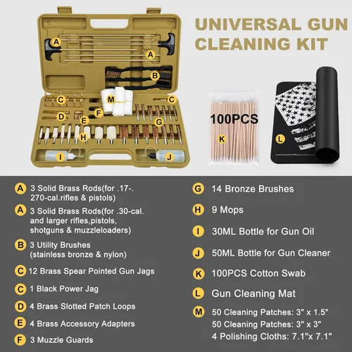 Miniatura 6 de iunio Kit de limpieza universal de pistola, con alfombrilla y funda, escobillas de latón completas, varillas y adaptadores, para todas las pistolas