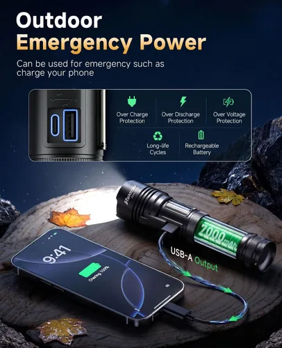 Miniatura 6 de Linternas de alto lúmenes 100000 USB C recargables – Paquete de 2, LED brillante de 30 W y luz roja COB, largo alcance y ajustable, larga duración