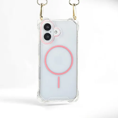 Miniatura 23 de Funda Magnética Cruzada para iPhone 17 Pro, Naranja, Marco Suave Magnético Transparente PC Trasero A Prueba de Golpes Funda Protectora para Teléfono